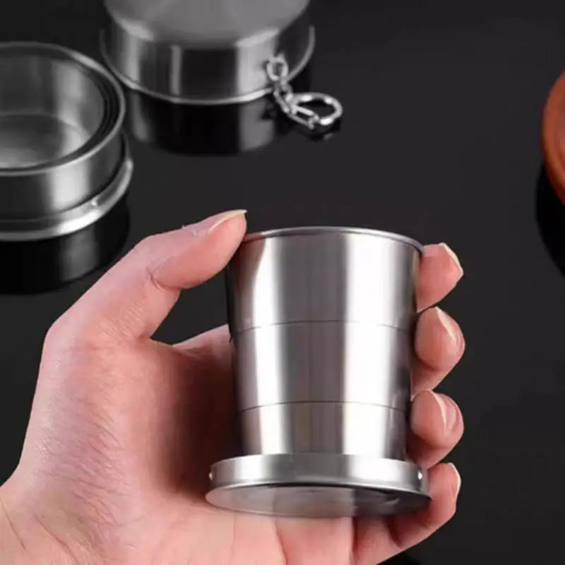 Stainless Steel Teacup with Collapsible Design for Camping Easy to Pack Lightweight Cookware for Outdoors