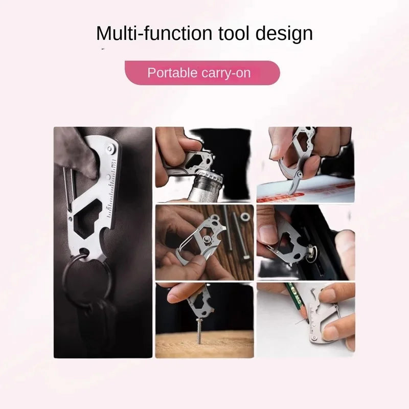 Stainless Steel 6-in-1 EDC Car Keychain – Knife, Bottle Opener & Multi-Bit Screwdriver