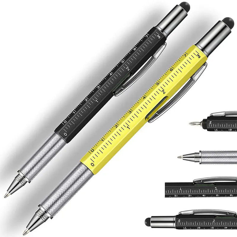 6-in-1 Multifunction Ballpoint Pen Handheld Tool with Measure Technical Ruler Screwdriver Touch Screen Stylus Spirit Level