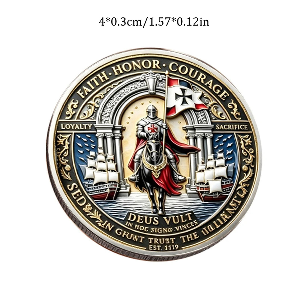 Knights Templar Challenge Coin Deus Vult & Non Nobis Domine Commemorative Coin Antique Gold Plated Collectible