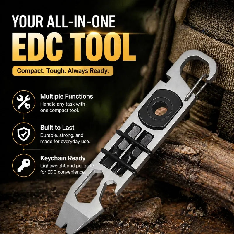Multifunctional EDC Tool Card, Ratchet Screwdriver Crowbar Bottle Opener, Outdoor Survival Self-Defense Keychain Gadget