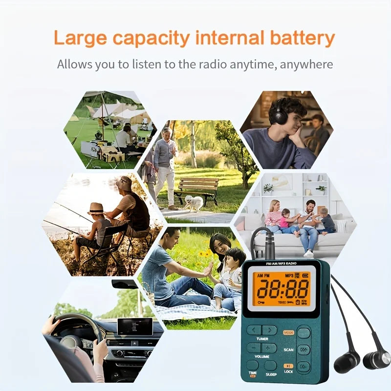 Small Emergency Portable FM/AM/MP3 Radio 600mAh Rechargeable Battery Radio for Outdoor Sports, Leisure and Entertainment