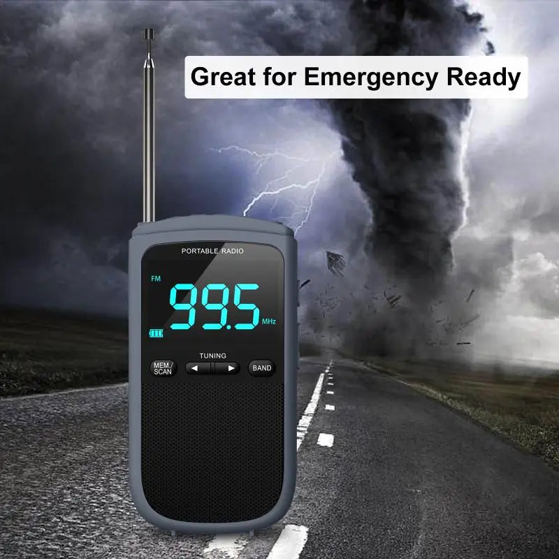 New Mini AM/FM Portable Radios Pocket Receiver Stereo Speaker Rechargeable Radio with Alarm Clock for Outdoor Weather Broadcast