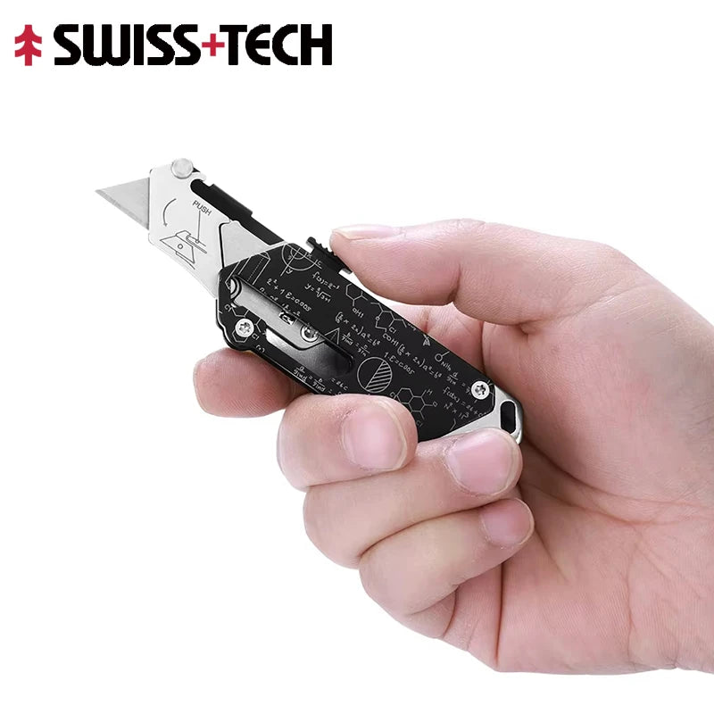 SWISS TECH Pocket Utility Knife Multitool Knives Portable 2 In 1 Unpacking Knife Cutter Box Opener Multi-Function Cutting Tool
