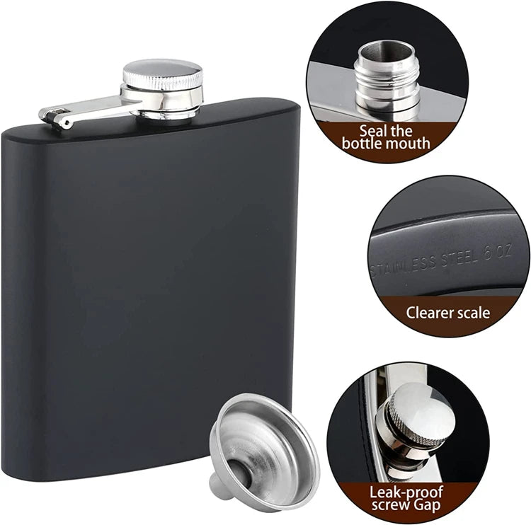 Camping Hip Flask 6 7 8oz Stainless Steel Black Hip Flask Set Leakproof Hip Flask with Funnel Alcohol Drinking Flask JT470
