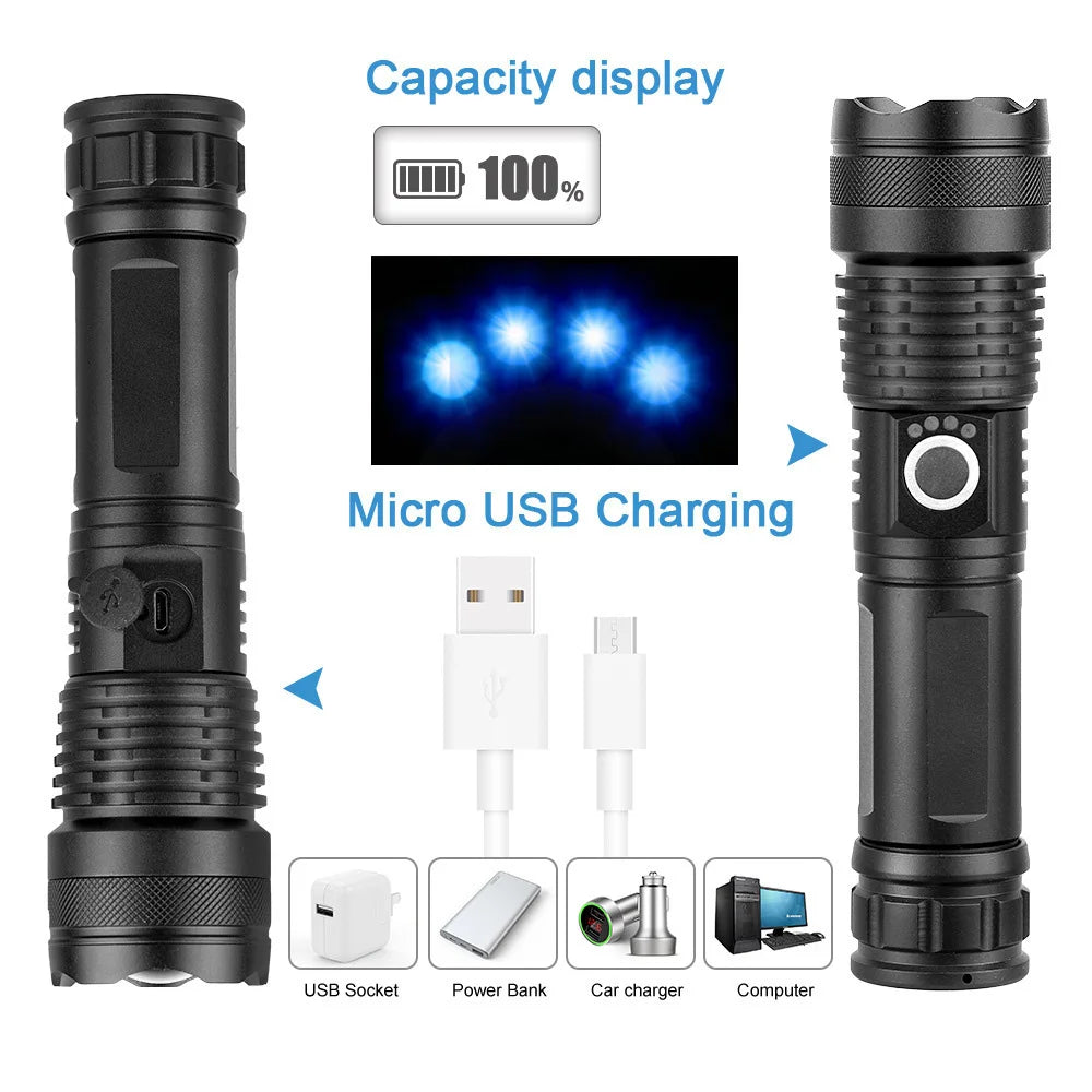 Rechargeable LED Flashlights 990000 Lumens Super Bright Portable Flashlights 5 Modes IPX4 Waterproof Handheld Torches for Hiking