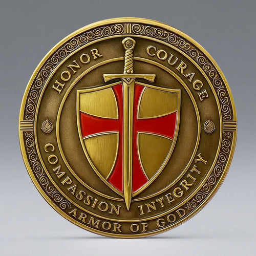 2D Armor of God Templar Coin Gold Plated Christian Challenge Coin with Knight and Jesus Design
