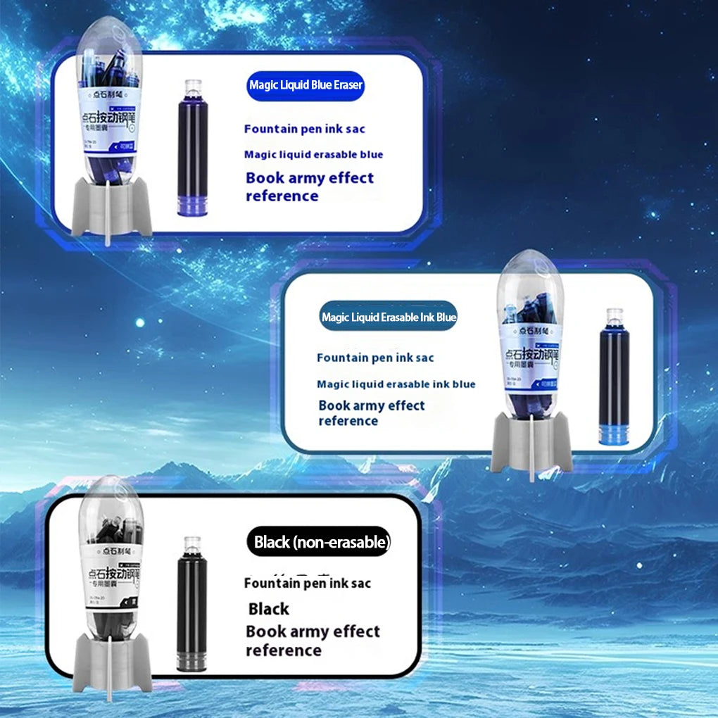 Erasable Space-Time Capsule Press Pen 20Pcs Retractable Fountain Pen Ink Cartridges Space Capsule Click Nonsplash Ink Pen Set