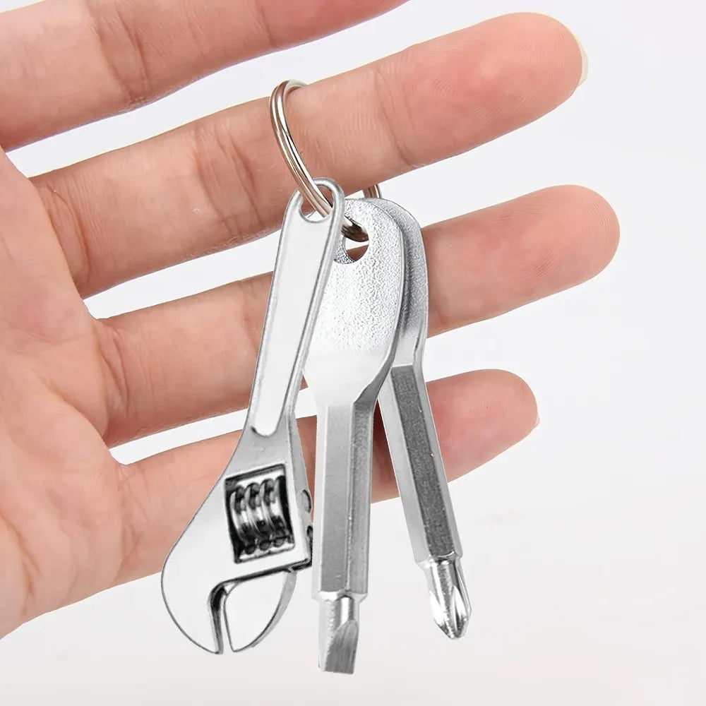 Pocket Mini Keychain Repair Tools Adjustable Small Wrench Slotted & Phillips Screwdriver Compact Metal Tool Kit with Keyring