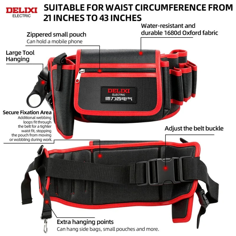 Tool Waist Bag,Puncture-Resistant Oxford Fabric,Zippered Pocket,Portable Multi-Pocket Tool Organizer,for Storage of Small Tools.