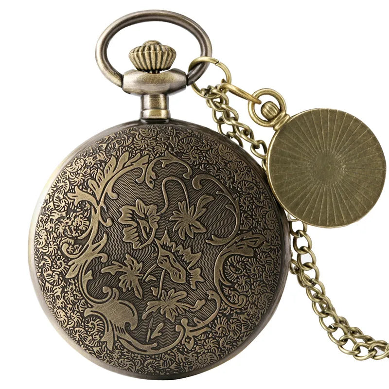 Classical Pocket Watch with Chain Men Women Retro Clock Quartz Analog Display Roman Numeral Dial Pendant Compass Long Chain