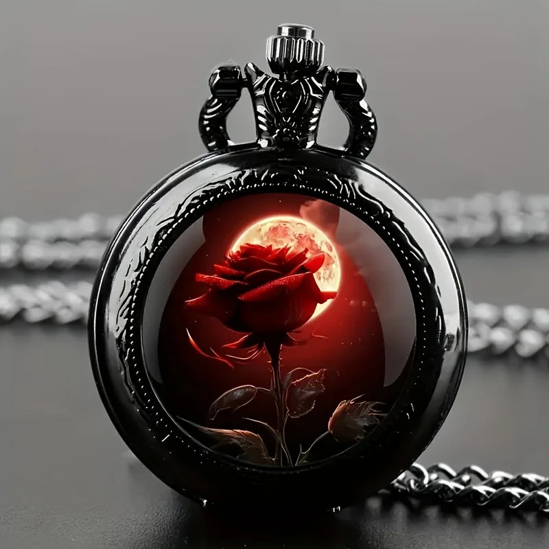 Exquisite design, multiple romantic rose pocket watches, black legendary black rose pocket watches, birthday gifts