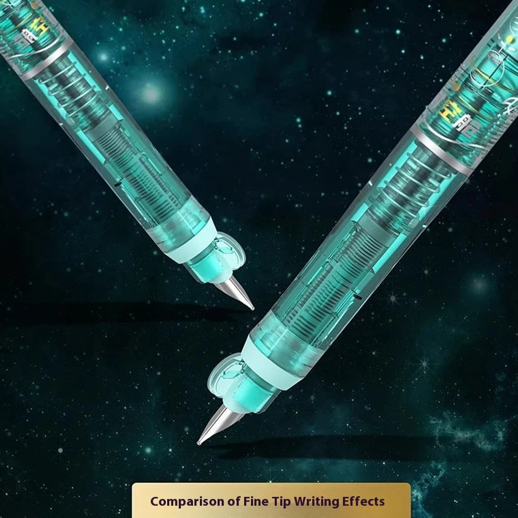 Space Capsule Design Retractable Fountain Pen 0.38mm Smooth No Splatter Writing Pen with Ink Cartridge Set for School Stationery
