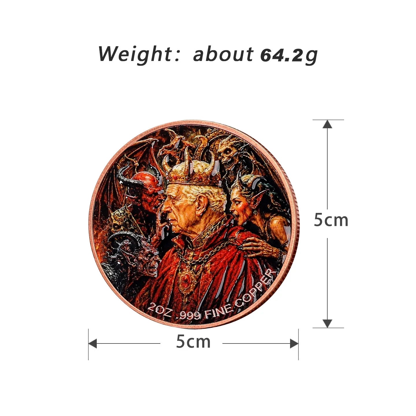 2oz .999 Fine Copper Coin Archangel Michael Vs Demon King Devil Hell Religious Fantasy Pure Copper Souvenir Collectible Medal