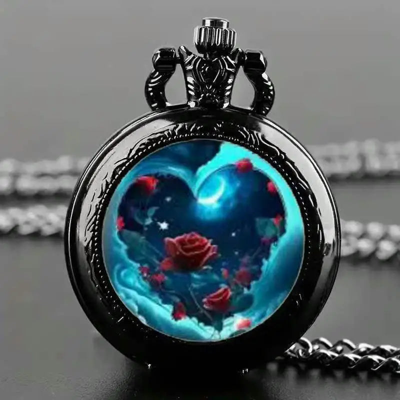 Exquisite design, multiple romantic rose pocket watches, black legendary black rose pocket watches, birthday gifts