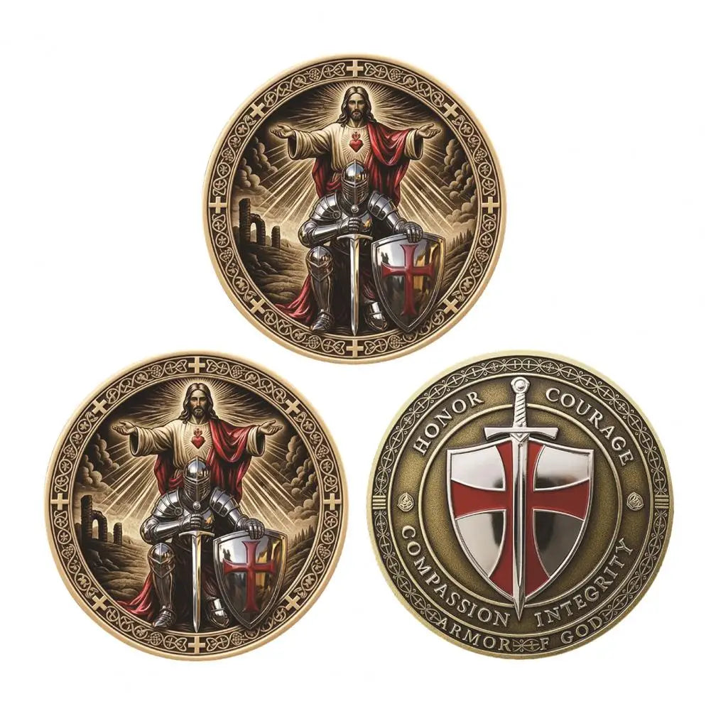 Challenge Coin Holy Challenge Coin Knight Prayer Commemorative Coin Christian Faith Symbolism Gift for Men Collectors Christian