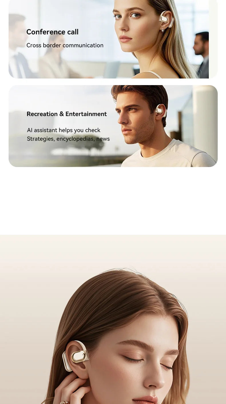Wireless Bluetooth earbuds, simple over-the-ear design, non-intrusive, open sound quality, business style, with battery display
