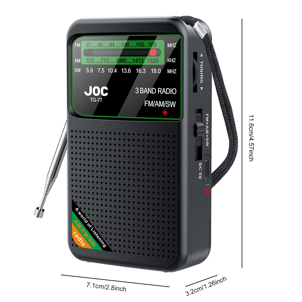 Portable Radio AM FM SW Pocket Radios with Rechargeable Battery Built in Speaker with HD Display Screen Mini FM Receiver Radios