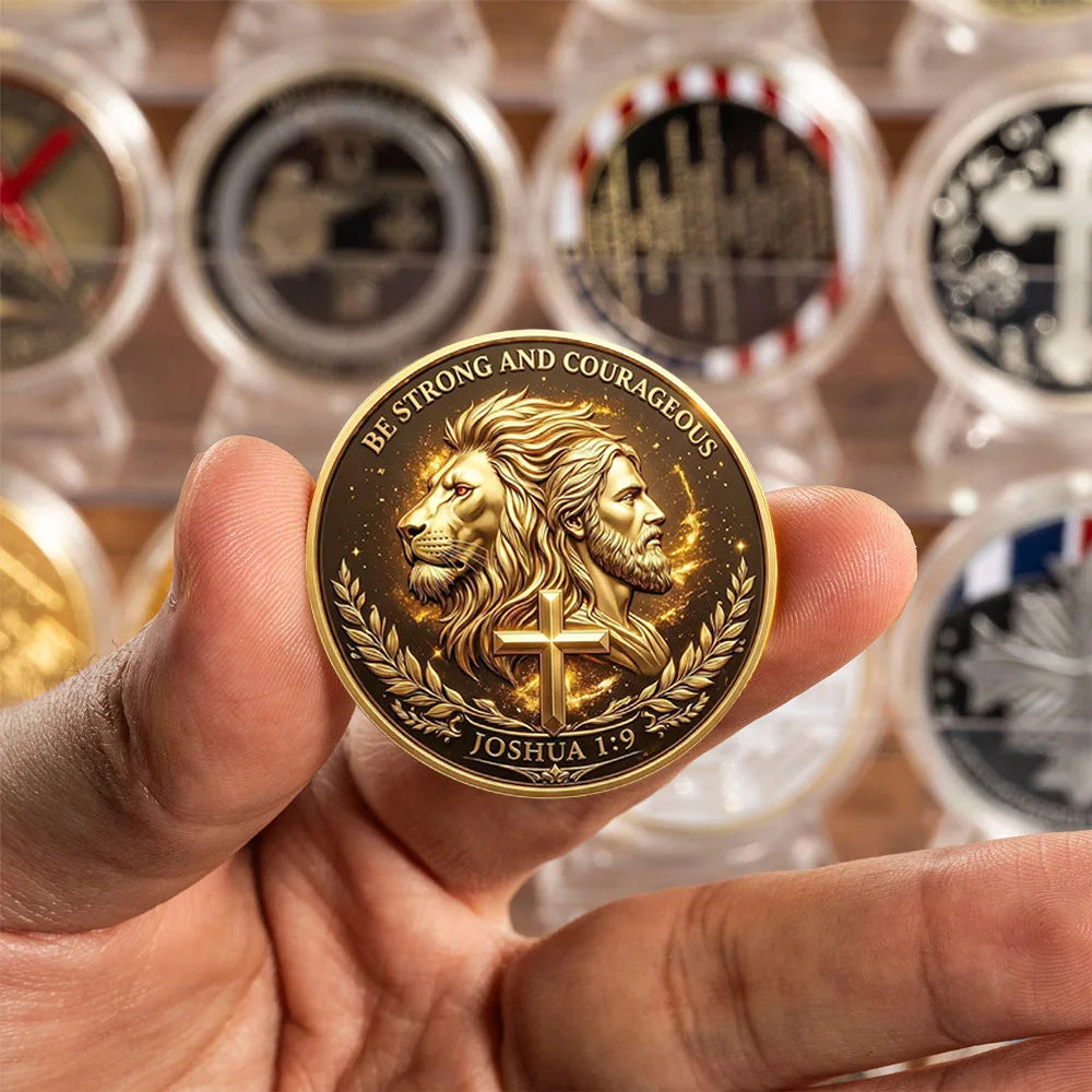 Be Strong and Courageous Joshua 1:9 Gold Plated Collection Coin As Bold As Lion Jesus Cross Souvenir Coin