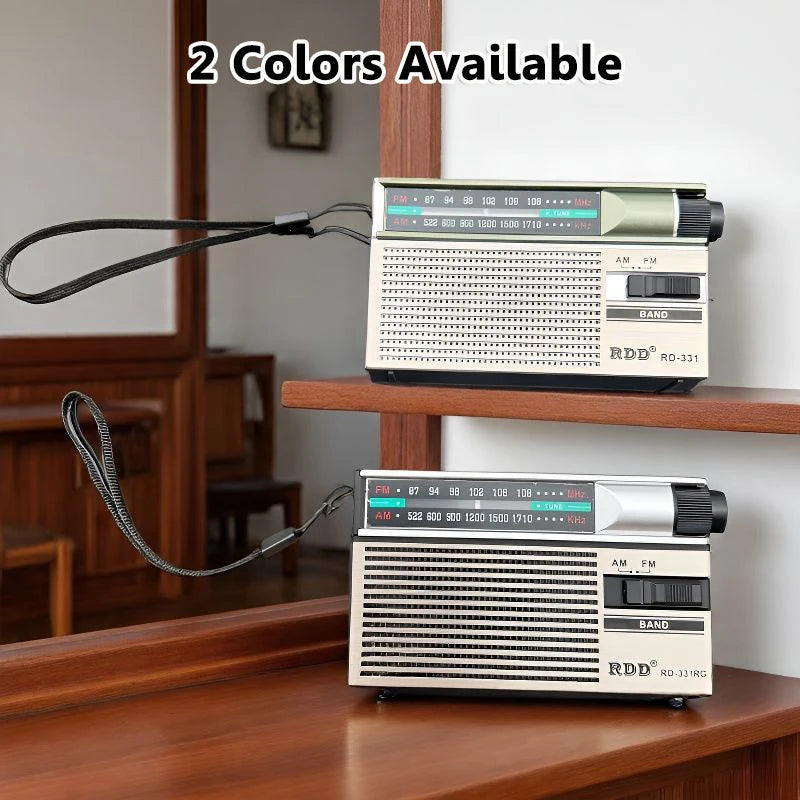 Mini Portable FM AM Radio Rehchargeable Vintage Dual Band Radios with Telescopic Antenna Rotary Switch 2 Power Supply for Elder