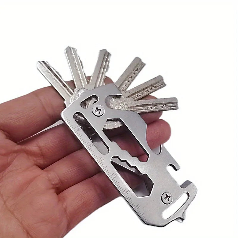 1Set Stainless Steel Outdoor Multi-function Key Holder Flat-head Phillips Screwdriver Bottle Opener Key Holder
