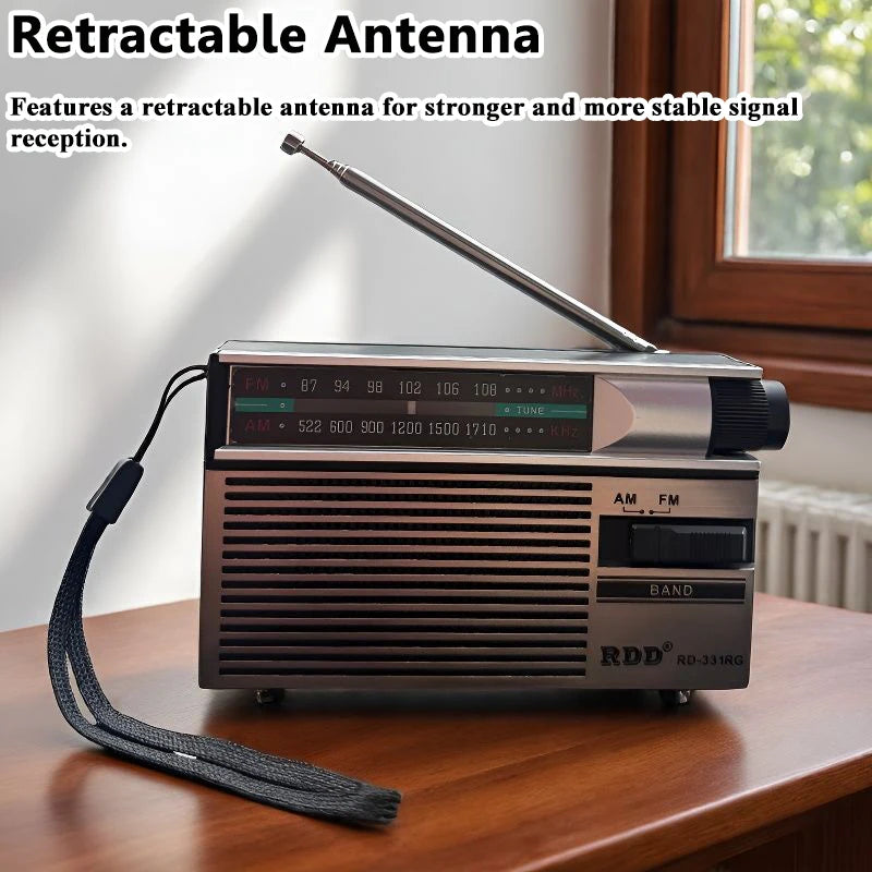 Mini Portable FM AM Radio Rehchargeable Vintage Dual Band Radios with Telescopic Antenna Rotary Switch 2 Power Supply for Elder