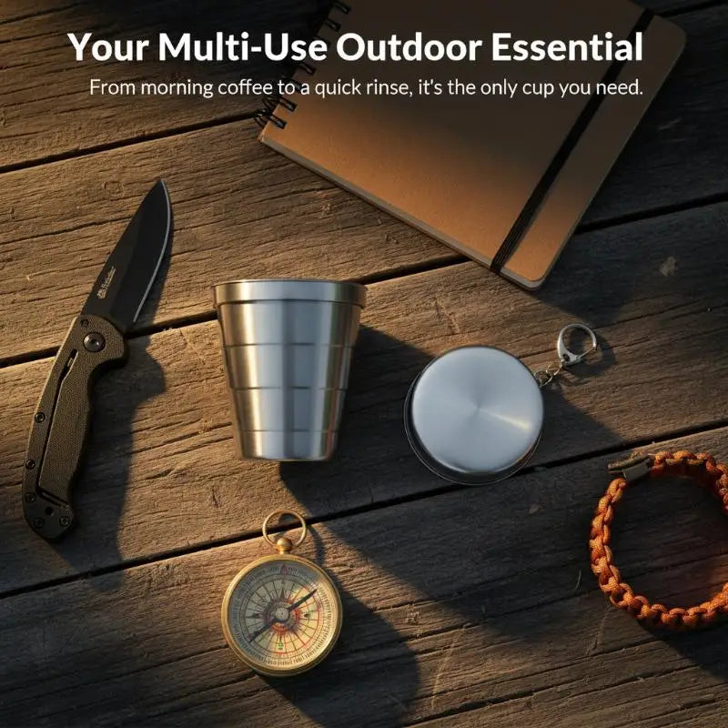 Stainless Steel Teacup with Collapsible Design for Camping Easy to Pack Lightweight Cookware for Outdoors