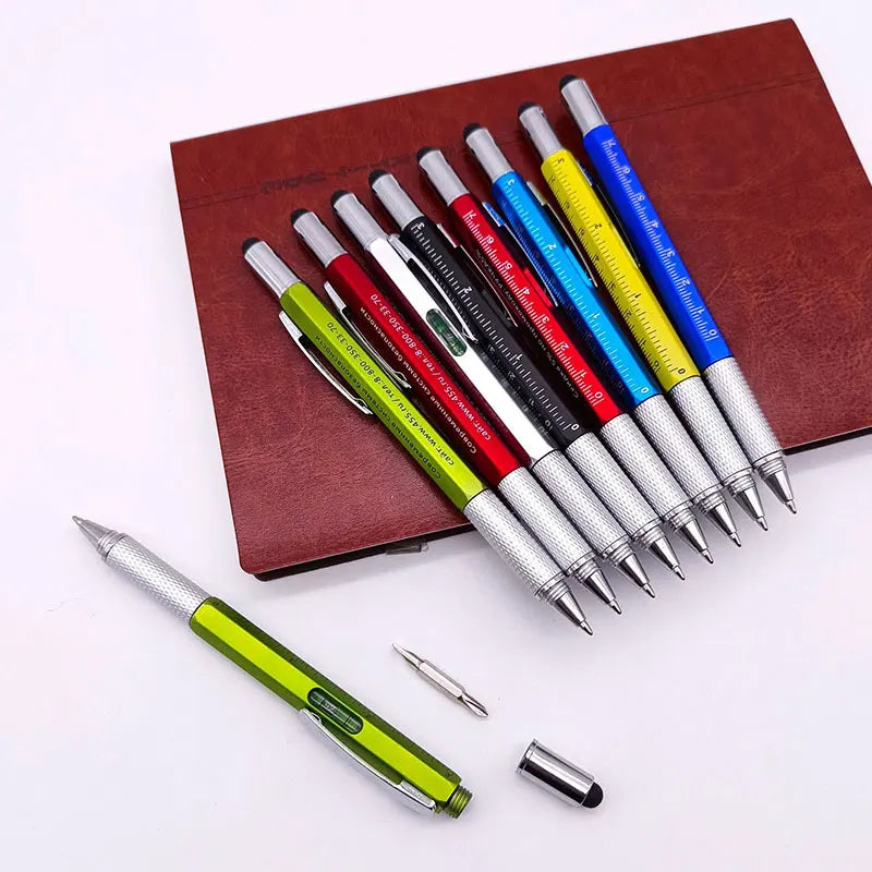 6-in-1 Multifunction Ballpoint Pen Handheld Tool with Measure Technical Ruler Screwdriver Touch Screen Stylus Spirit Level