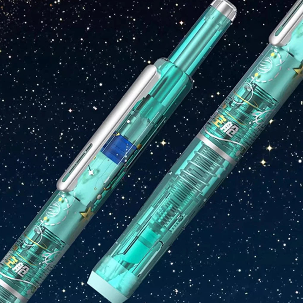 Space Capsule Design Retractable Fountain Pen 0.38mm Smooth No Splatter Writing Pen with Ink Cartridge Set for School Stationery