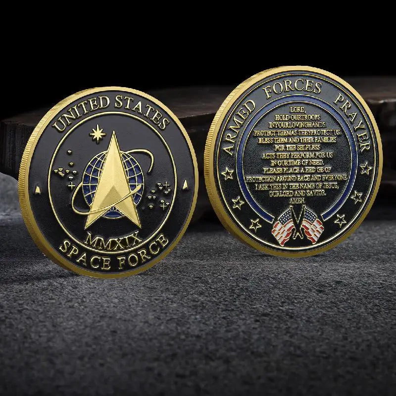 United States Space Force Challenge Coin And Heros Valor Prayer For Courage Coin Souvenirs Coins Golden Plated Decorations