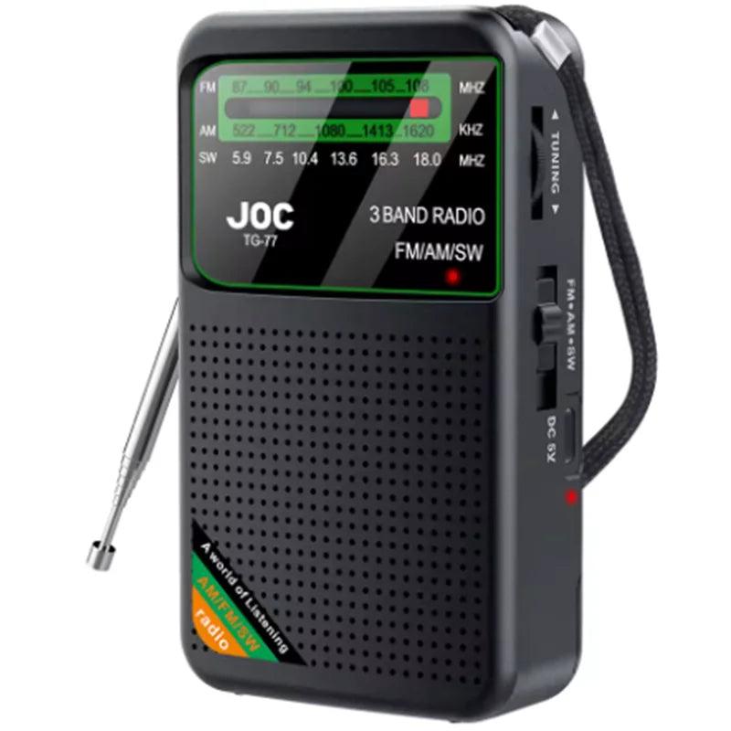 Battery Operated Radio FM AM SW Radio Built-in Speaker Pointer Pocket Radio Type-C Rechargeable with HD Display Screen for Elder