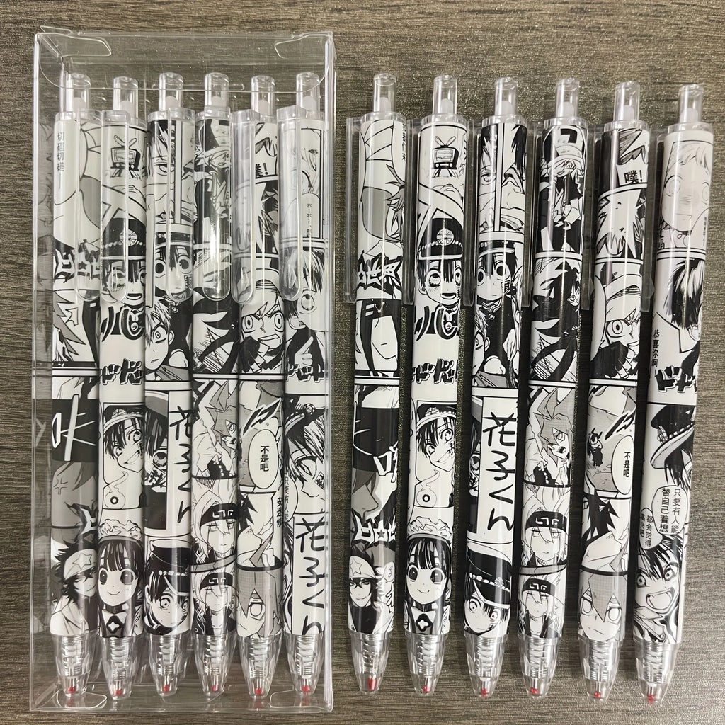 2 Boxes of 12 Pens with Random Designs, Anime-Themed, Medium-Sized Nib, Water-Based Black Ink, Durable Plastic, Office and School Stationery, Retractable Pens, Cute Style