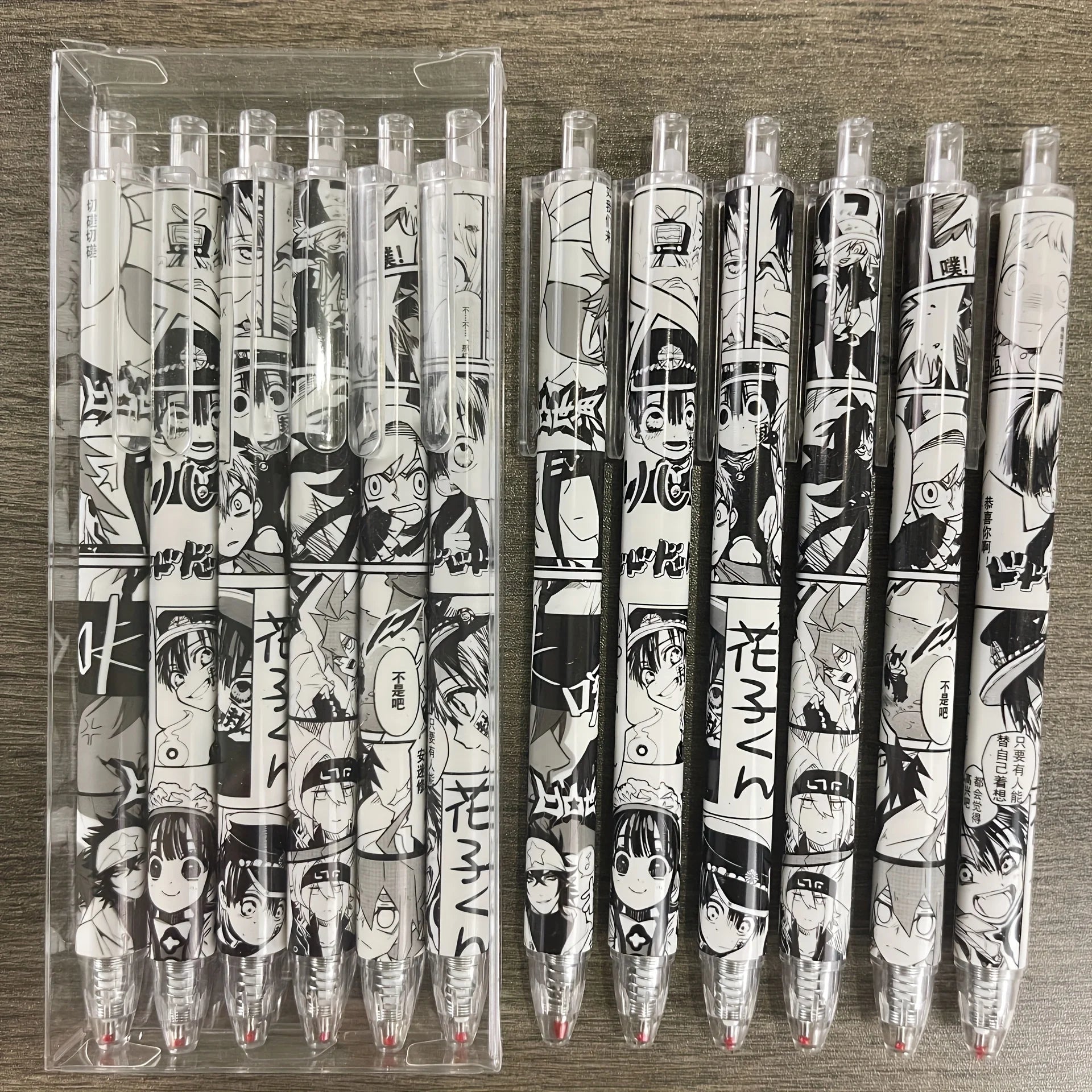 2 Boxes of 12 Pens with Random Designs, Anime-Themed, Medium-Sized Nib, Water-Based Black Ink, Durable Plastic, Office and School Stationery, Retractable Pens, Cute Style