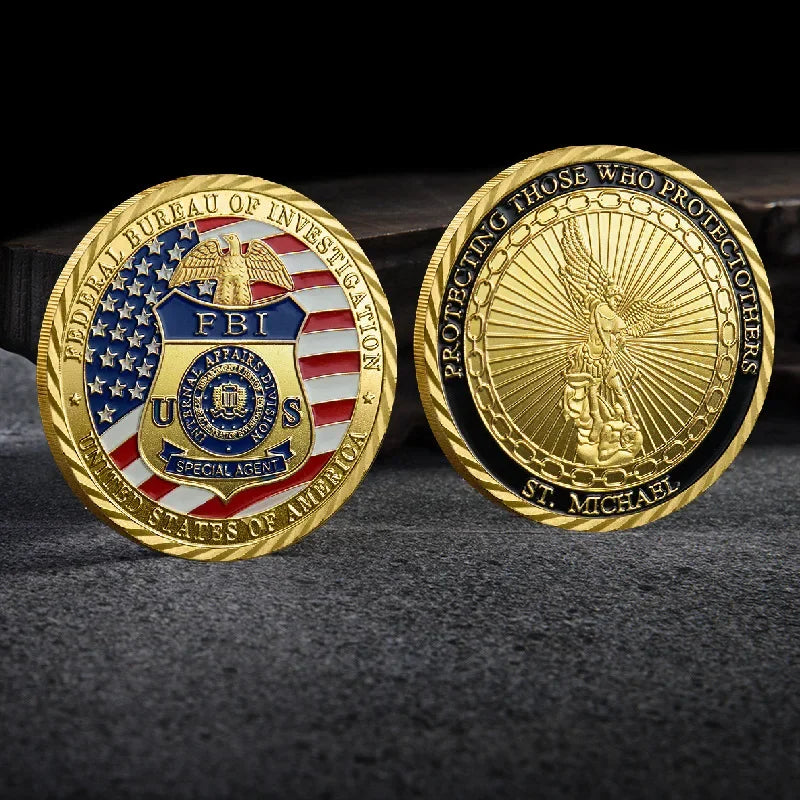 US FBI Themed Coins, Military Challenge Coins, Metal Electroplating Process Products, Badges, Commemorative Gold Coins