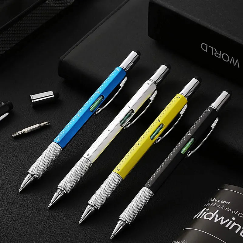 6-in-1 Multifunction Ballpoint Pen Handheld Tool with Measure Technical Ruler Screwdriver Touch Screen Stylus Spirit Level