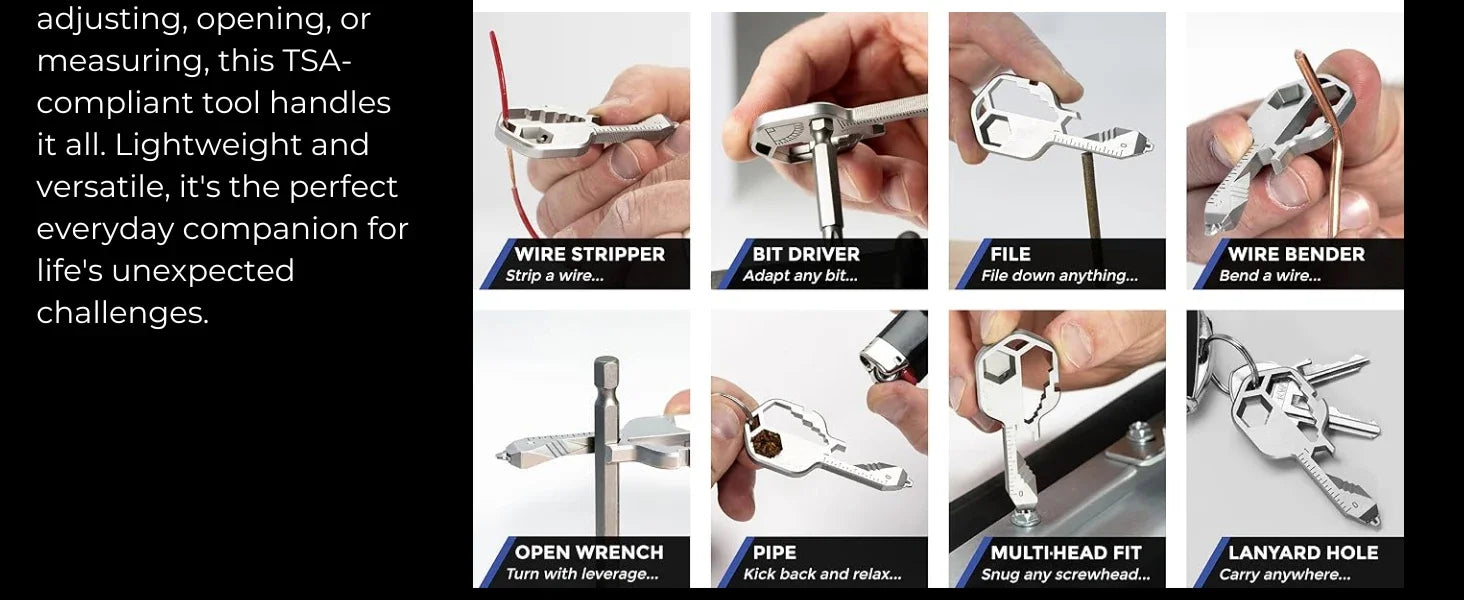 Multi-tool | Original Key Shaped Pocket Tool | Stainless Steel Keychain Utility Gadget | 16+ Tools | TSA Safe Multitool