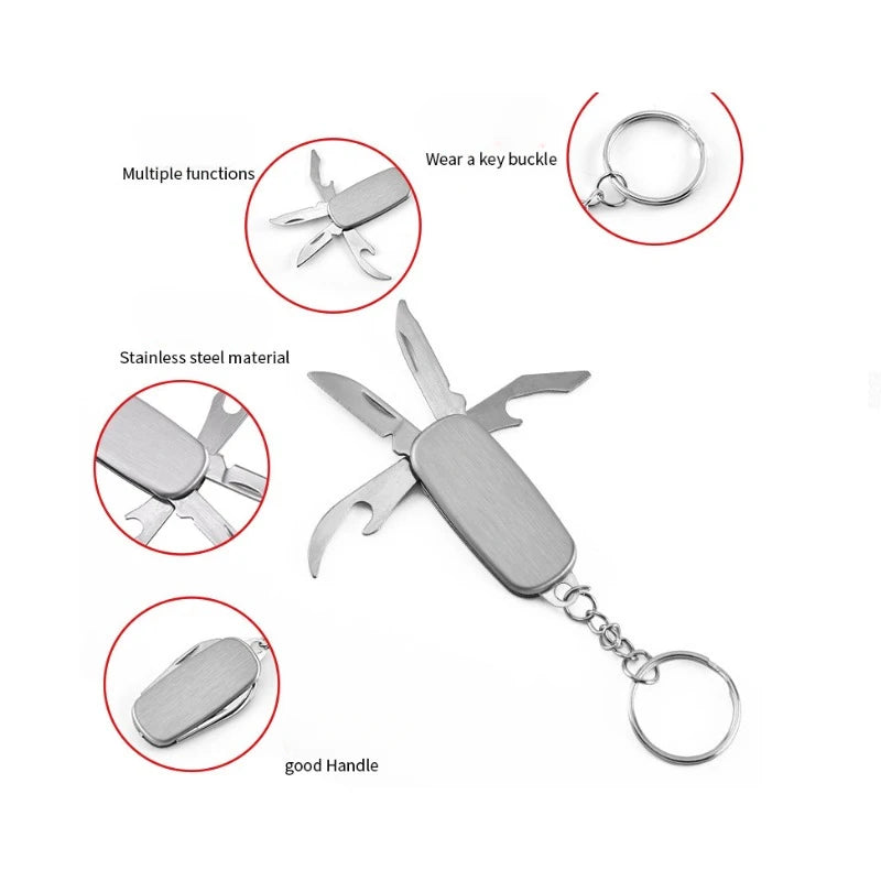 1pc 4-In-1 Stainless Steel Multifunctional Folding Tool Camping Outdoor Activities Mini Military Knife Key Buckle Tactics Picnic