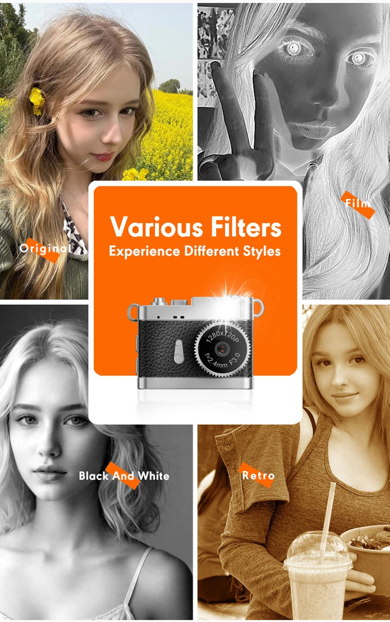 Mini 1080P HD Retro Digital Camera Pocket Cameras Photography Travel Selfie Entry-Level Small Mini Camera Compact Camcorder