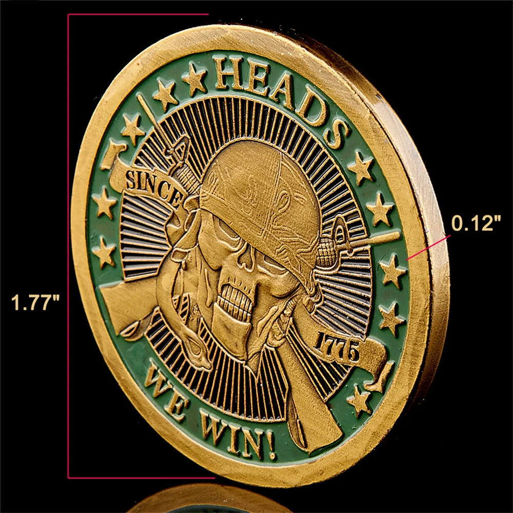1775 Heads We Win Tails You Lose Skull Plated Commemorative Challenge Coins Artwork