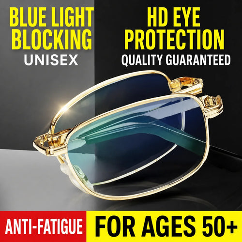 Anti-Blue Light Glasses Foldable Metal Frame Glasses Ultra Light Reading Glasses Hd For Outdoor Commuting Document Reading