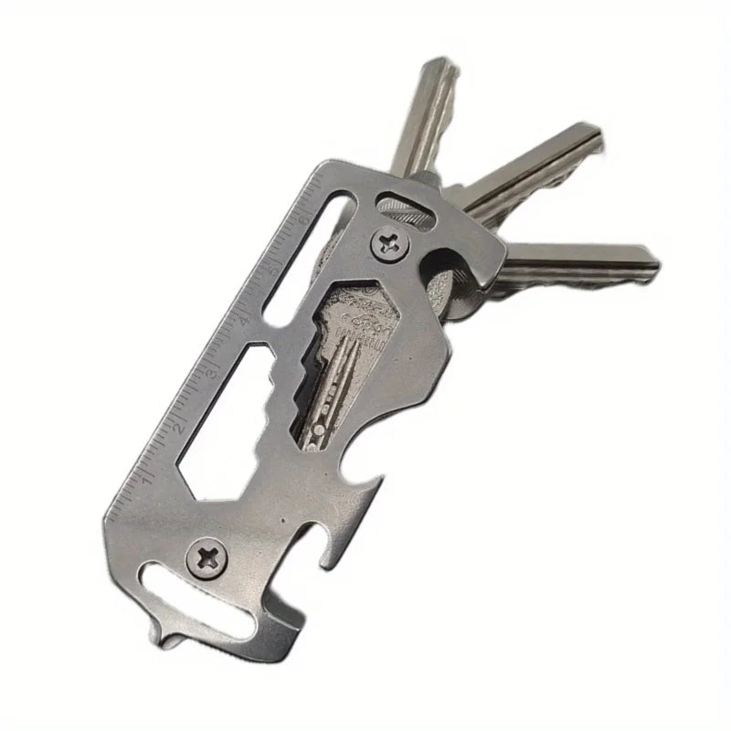 1Set Stainless Steel Outdoor Multi-function Key Holder Flat-head Phillips Screwdriver Bottle Opener Key Holder