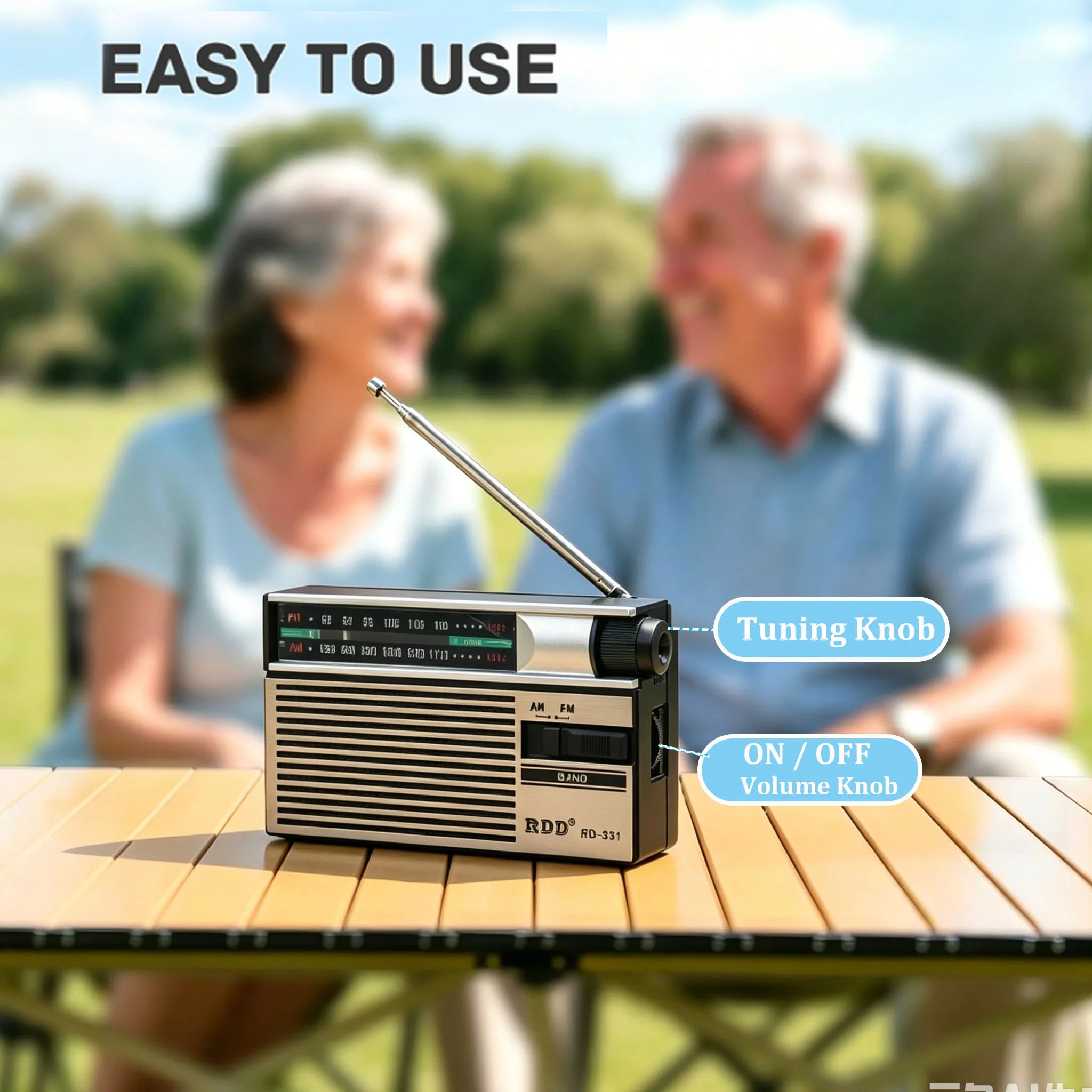 Mini Portable FM AM Radio Rehchargeable Vintage Dual Band Radios with Telescopic Antenna Rotary Switch 2 Power Supply for Elder