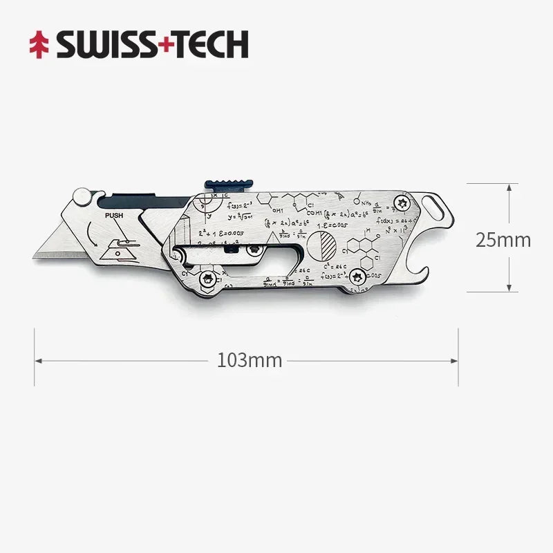 SWISS TECH Pocket Utility Knife Multitool Knives 2 In 1 Mini Stationery Knives Box Cutter Paper Cutting EDC Tool