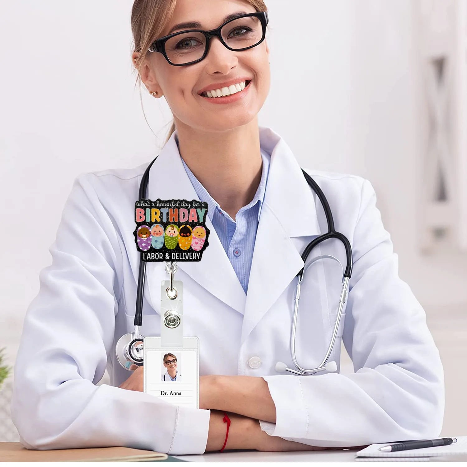 Acrylic Brain Baby Cat Coffee Cup Medical Rotatable Id Badge Holder Retractable Badge Reel Gift For Doctor Nurse Key Chain Tools