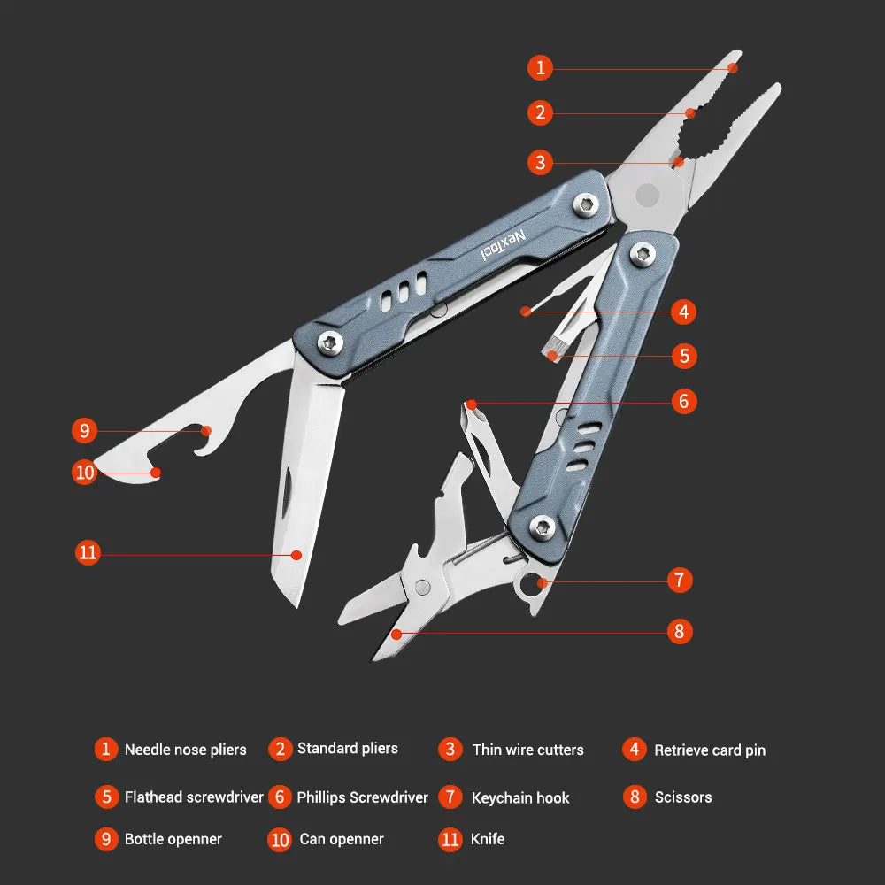 NexTool 11-In-1 Mini Sailor Pliers Multi Tool Pocket Knife Folding Tools Outdoor Wire Cutters EDC Card Pin Screwdriver Scissors
