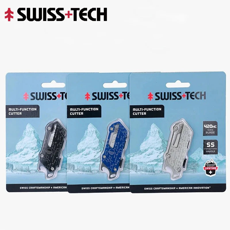 SWISS TECH Pocket Utility Knife Multitool Knives Portable 2 In 1 Unpacking Knife Cutter Box Opener Multi-Function Cutting Tool
