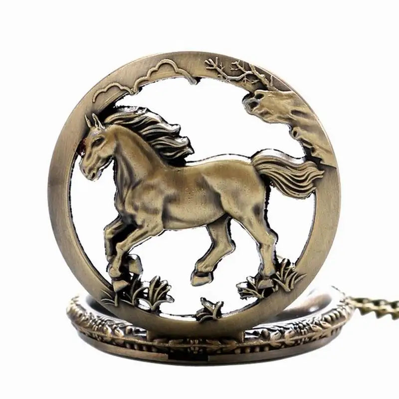 Cute Horse Pocket Watch Hollow Style Vintage Elegant Pocketwatch With Chain Animal Masculino Relogio Exquisite Clock Retro Gift