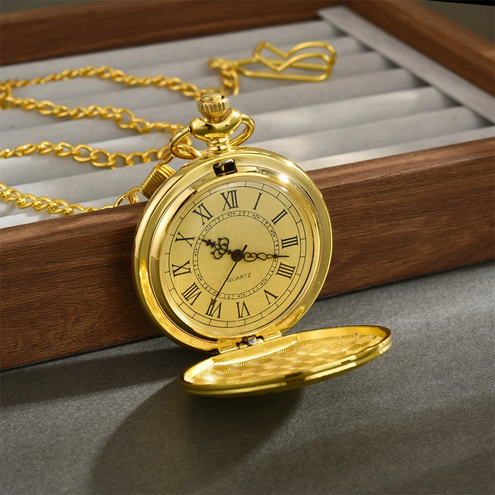 Fashionable Gold Roman Numerals Quartz Pocket Watch Large Chain Gift Pocket Watch