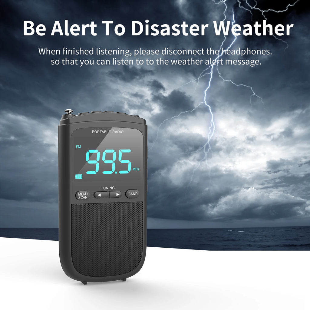 New Mini AM/FM Portable Radios Pocket Receiver Stereo Speaker Rechargeable Radio with Alarm Clock for Outdoor Weather Broadcast
