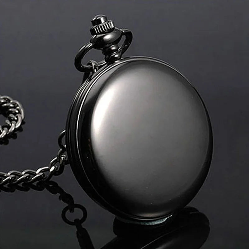 Vintage Pocket Watch "To My Son" Black Round Engraved Smooth Fob Chain Pocket Quartz Watch Fashion Necklace Pendant Clock Gift
